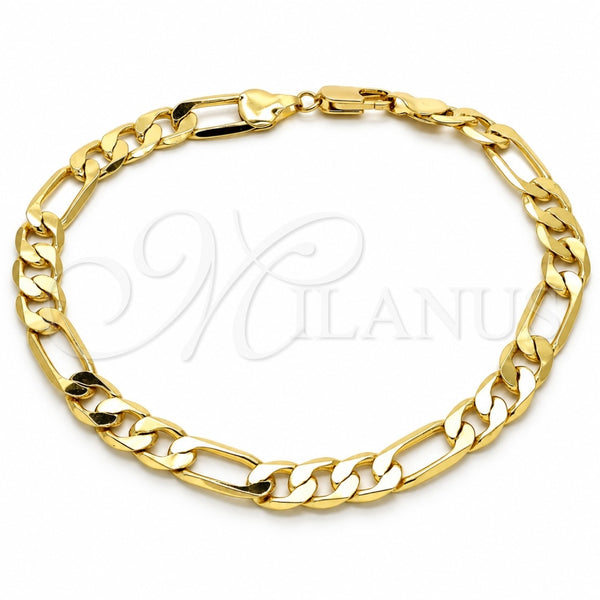 Oro Laminado Basic Anklet, Gold Filled Style Figaro Design, Polished, Golden Finish, 5.222.011.10 (200 Gauge, 08 MM Thickness, 10 Inches Length)