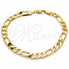 Oro Laminado Basic Anklet, Gold Filled Style Figaro Design, Polished, Golden Finish, 5.222.011.10 (200 Gauge, 08 MM Thickness, 10 Inches Length)