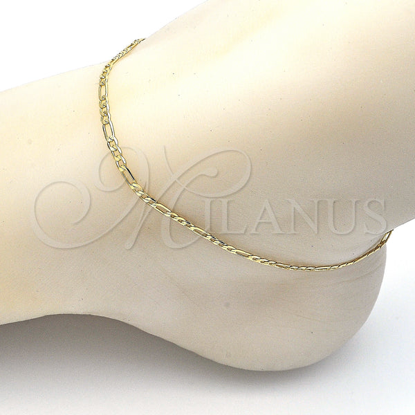 Gold Filled Anklet — Basic Anklet Figaro Design Polished 5. 0.60 Gauge — alternate product view — SKU 126335 | Oro Laminado tobillera — básico Anklet Figaro diseño pulido 5. 0.60 Gauge — SKU 126335