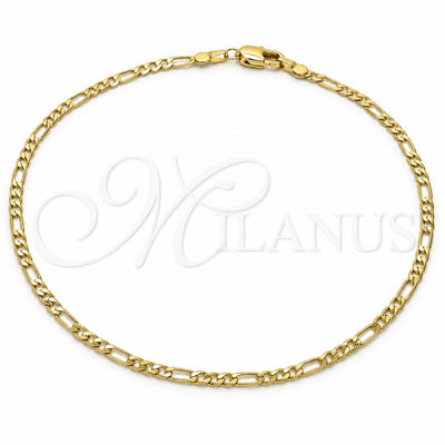 Oro Laminado Basic Anklet, Gold Filled Style Figaro Design, Polished, Golden Finish, 5.222.018.10 (0.60 Gauge, 03 MM Thickness, 10 Inches Length)