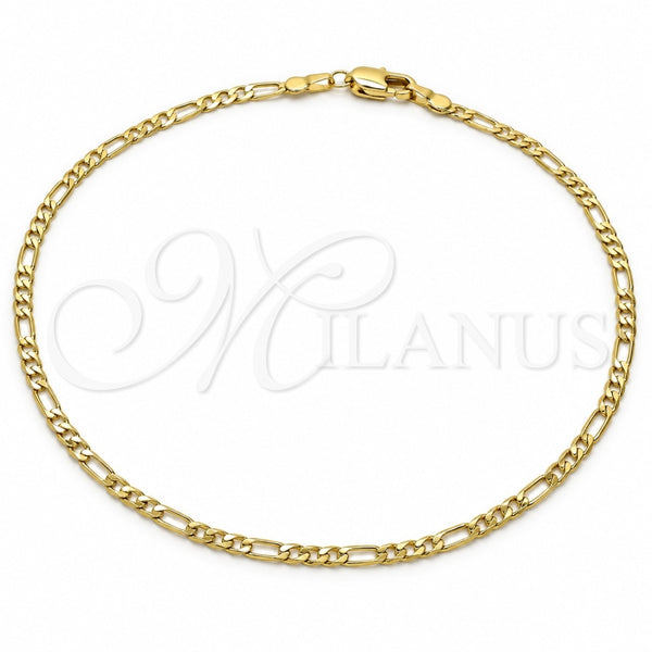 Oro Laminado Basic Anklet, Gold Filled Style Figaro Design, Polished, Golden Finish, 5.222.018.10 (0.60 Gauge, 03 MM Thickness, 10 Inches Length)