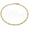 Oro Laminado Basic Anklet, Gold Filled Style Figaro Design, Polished, Golden Finish, 5.222.018.10 (0.60 Gauge, 03 MM Thickness, 10 Inches Length)