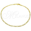 Oro Laminado Basic Anklet, Gold Filled Style Figaro Design, Polished, Golden Finish, 5.222.018.10 (0.60 Gauge, 03 MM Thickness, 10 Inches Length)