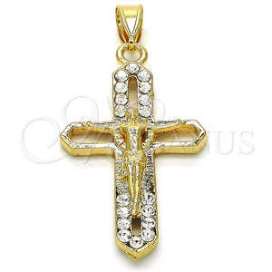 Gold Filled Pendant — Religious Pendant Crucifix Design with White Crystal Polished — main product view — SKU 126348 | Oro Laminado dije — Religious Pendant Crucifix diseño with cristal blanco pulido — SKU 126348