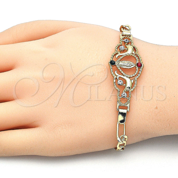 Gold Filled Bracelet — Fancy Bracelet Heart and Guadalupe Design with Multicolor — alternate product view — SKU 126360 | Oro Laminado brazalete — elegante Bracelet corazón and Guadalupe diseño with Multicolor — SKU 126360