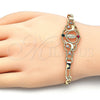 Oro Laminado Fancy Bracelet, Gold Filled Style Heart and Guadalupe Design, with Multicolor Crystal, Polished, Golden Finish, 03.253.0034.1.08 (05 MM Thickness, 8 Inches Length)