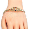 Oro Laminado Fancy Bracelet, Gold Filled Style Heart and Guadalupe Design, with Multicolor Crystal, Polished, Golden Finish, 03.253.0034.1.08 (05 MM Thickness, 8 Inches Length)