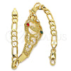 Oro Laminado Fancy Bracelet, Gold Filled Style Heart and Guadalupe Design, with Multicolor Crystal, Polished, Golden Finish, 03.253.0034.1.08 (05 MM Thickness, 8 Inches Length)