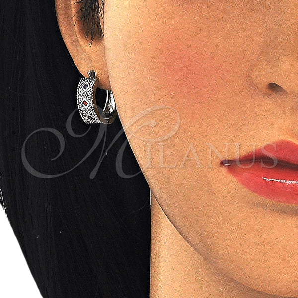 White Gold Filled Hoop Earrings — Huggie Hoop with Multicolor Cubic Zirconia Polished 02. — alternate product view — SKU 126361 | Oro Laminado Blanco aretes de aro — Huggie Hoop with Multicolor Cubic Zirconia pulido 02. — SKU 126361