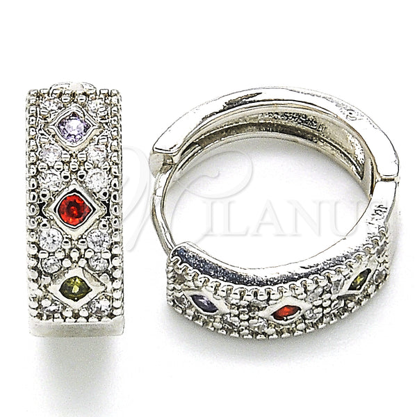 White Gold Filled Hoop Earrings — Huggie Hoop with Multicolor Cubic Zirconia Polished 02. — main product view — SKU 126361 | Oro Laminado Blanco aretes de aro — Huggie Hoop with Multicolor Cubic Zirconia pulido 02. — SKU 126361