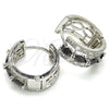 Rhodium Plated Huggie Hoop, with Black and White Cubic Zirconia, Polished, Rhodium Finish, 02.210.0086.14.15