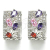 Rhodium Plated Huggie Hoop, Teardrop Design, with Multicolor Cubic Zirconia, Polished, Rhodium Finish, 02.210.0090.13.15
