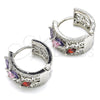 Rhodium Plated Huggie Hoop, Teardrop Design, with Multicolor Cubic Zirconia, Polished, Rhodium Finish, 02.210.0090.13.15
