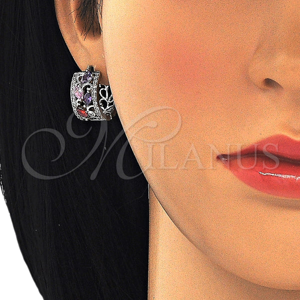 White Gold Filled Hoop Earrings — Huggie Hoop Teardrop Design with Multicolor Cubic Zirconia — alternate product view — SKU 126366 | Oro Laminado Blanco aretes de aro — Huggie Hoop Teardrop diseño with Multicolor Cubic Zirconia — SKU 126366