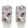 Rhodium Gold Filled Huggie Hoop, Teardrop Design, with Multicolor Cubic Zirconia, Polished, Rhodium Finish, 02.210.0090.13.15