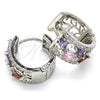 Rhodium Gold Filled Huggie Hoop, Teardrop Design, with Multicolor Cubic Zirconia, Polished, Rhodium Finish, 02.210.0090.13.15