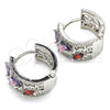 Rhodium Gold Filled Huggie Hoop, Teardrop Design, with Multicolor Cubic Zirconia, Polished, Rhodium Finish, 02.210.0090.13.15