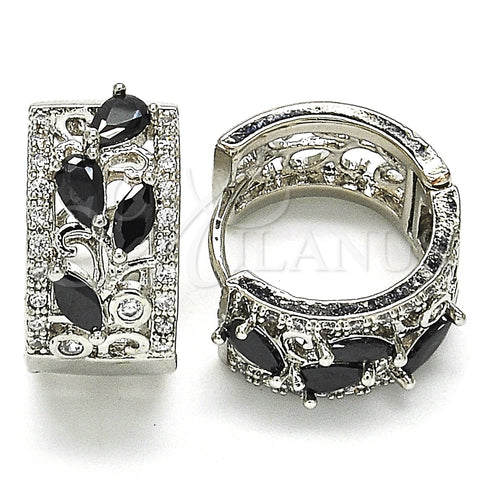 Rhodium Plated Huggie Hoop, Teardrop Design, with Black and White Cubic Zirconia, Polished, Rhodium Finish, 02.210.0090.14.15