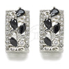 Rhodium Gold Filled Huggie Hoop, Teardrop Design, with Black and White Cubic Zirconia, Polished, Rhodium Finish, 02.210.0090.14.15