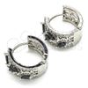Rhodium Gold Filled Huggie Hoop, Teardrop Design, with Black and White Cubic Zirconia, Polished, Rhodium Finish, 02.210.0090.14.15