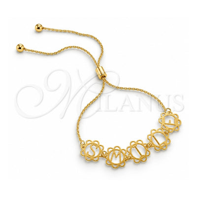 Oro Laminado Adjustable Bolo Bracelet, Gold Filled Style Initials and Snake Design, Polished, Golden Finish, 03.32.0165 (01 MM Thickness, 7 Inches Length)