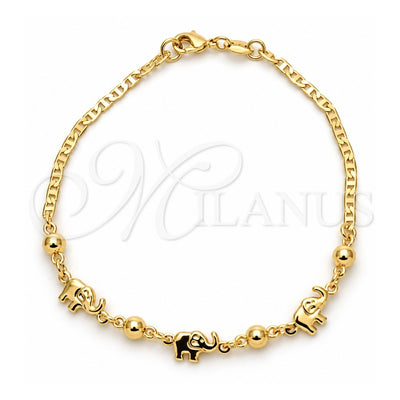 Oro Laminado Fancy Bracelet, Gold Filled Style Elephant and Mariner Design, Polished, Golden Finish, 03.32.0169.07 (04 MM Thickness, 7 Inches Length)