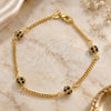 Oro Laminado Fancy Bracelet, Gold Filled Style Ball and Miami Cuban Design, with Black Cubic Zirconia, Polished, Golden Finish, 03.32.0170.07.2 (03 MM Thickness, 7 Inches Length)