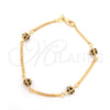 Oro Laminado Fancy Bracelet, Gold Filled Style Ball and Miami Cuban Design, with Black Cubic Zirconia, Polished, Golden Finish, 03.32.0170.07.2 (03 MM Thickness, 7 Inches Length)