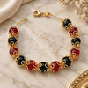 Oro Laminado Fancy Bracelet, Gold Filled Style Ball and Snake Design, with Black and Ruby Pearl, Multicolor Polished, Golden Finish, 03.32.0171.07 (09 MM Thickness, 7 Inches Length)
