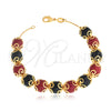 Oro Laminado Fancy Bracelet, Gold Filled Style Ball and Snake Design, with Black and Ruby Pearl, Multicolor Polished, Golden Finish, 03.32.0171.07 (09 MM Thickness, 7 Inches Length)