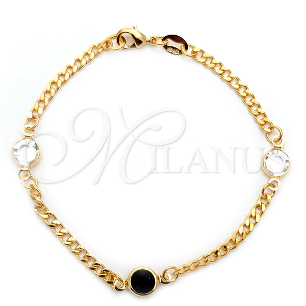 Gold Filled Bracelet — Fancy Bracelet Miami Cuban Design with Black Azavache — main product view — SKU 126386 | Oro Laminado brazalete — elegante Bracelet Miami Cuban diseño with negro Azavache — SKU 126386