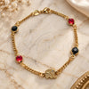 Oro Laminado Fancy Bracelet, Gold Filled Style Elephant and Miami Cuban Design, with Black and Garnet Crystal, Multicolor Polished, Golden Finish, 03.32.0173.07 (03 MM Thickness, 7 Inches Length)