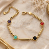 Oro Laminado Fancy Bracelet, Gold Filled Style Bamboo Design, with Multicolor Crystal, Multicolor Polished, Golden Finish, 03.32.0175.07 (04 MM Thickness, 7 Inches Length)