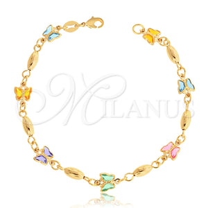 Oro Laminado Fancy Bracelet, Gold Filled Style Butterfly Design, with Multicolor Crystal, Multicolor Polished, Golden Finish, 03.32.0176.07 (05 MM Thickness, 7 Inches Length)