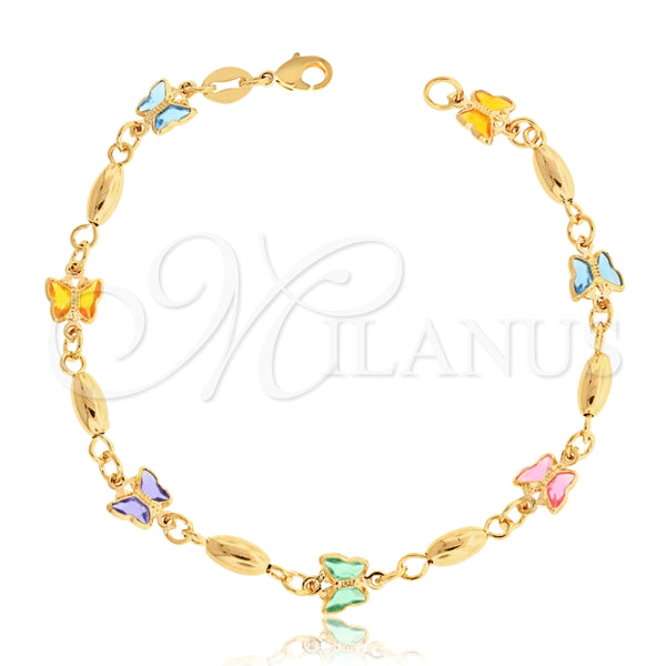 Oro Laminado Fancy Bracelet, Gold Filled Style Butterfly Design, with Multicolor Crystal, Multicolor Polished, Golden Finish, 03.32.0176.07 (05 MM Thickness, 7 Inches Length)