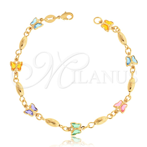 Oro Laminado Fancy Bracelet, Gold Filled Style Butterfly Design, with Multicolor Crystal, Multicolor Polished, Golden Finish, 03.32.0176.07 (05 MM Thickness, 7 Inches Length)