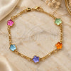 Oro Laminado Fancy Bracelet, Gold Filled Style Flower and Figaro Design, with Multicolor Crystal, Multicolor Polished, Golden Finish, 03.32.0179.07 (05 MM Thickness, 7 Inches Length)