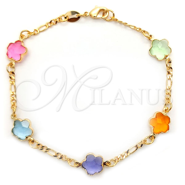 Gold Filled Bracelet — Fancy Bracelet Flower and Figaro Design with Multicolor — main product view — SKU 126393 | Oro Laminado brazalete — elegante Bracelet flor and Figaro diseño with Multicolor — SKU 126393