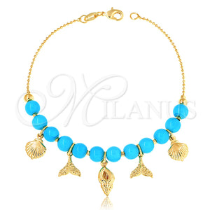 Gold Filled Bracelet — Charm Bracelet Fish Design with Turquoise Pearl Blue — main product view — SKU 126397 | Oro Laminado brazalete — Charm Bracelet Fish diseño with Turquoise Pearl Blue — SKU 126397