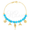 Oro Laminado Charm Bracelet, Gold Filled Style Fish Design, with Turquoise Pearl, Blue Polished, Golden Finish, 03.32.0183.07 (01 MM Thickness, 7 Inches Length)