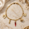 Oro Laminado Charm Bracelet, Gold Filled Style Hand and Angel Design, Red Enamel Finish, Golden Finish, 03.32.0184.07 (05 MM Thickness, 7 Inches Length)