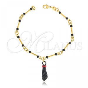 Gold Filled Bracelet — Charm Bracelet Hand and Bamboo Design with Black — main product view — SKU 126406 | Oro Laminado brazalete — Charm Bracelet Hand and Bamboo diseño with negro — SKU 126406