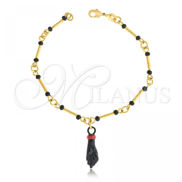 Gold Filled Bracelet — Charm Bracelet Hand and Bamboo Design with Black — main product view — SKU 126406 | Oro Laminado brazalete — Charm Bracelet Hand and Bamboo diseño with negro — SKU 126406