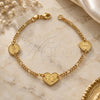 Oro Laminado Fancy Bracelet, Gold Filled Style Heart and Figaro Design, Polished, Golden Finish, 03.32.0198.07 (03 MM Thickness, 7 Inches Length)