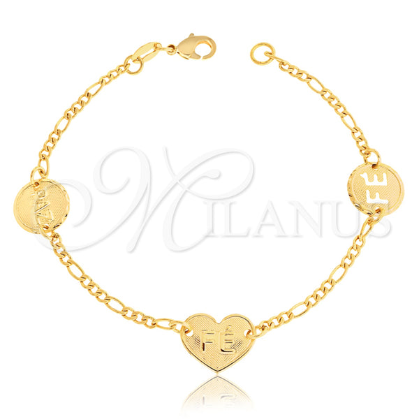 Gold Filled Bracelet — Fancy Bracelet Heart and Figaro Design Polished 03.32. — main product view — SKU 126415 | Oro Laminado brazalete — elegante Bracelet corazón and Figaro diseño pulido 03.32. — SKU 126415