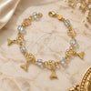 Oro Laminado Charm Bracelet, Gold Filled Style Flower and Fish Design, with White Crystal, White Polished, Golden Finish, 03.32.0200.07 (06 MM Thickness, 7 Inches Length)