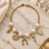 Oro Laminado Charm Bracelet, Gold Filled Style Hand and Lock Design, with Ivory Pearl, White Polished, Golden Finish, 03.32.0201.07 (03 MM Thickness, 7 Inches Length)