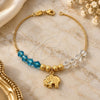 Oro Laminado Charm Bracelet, Gold Filled Style Elephant and Box Design, with White and Aqua Blue Crystal, Polished, Golden Finish, 03.32.0202.07 (06 MM Thickness, 7 Inches Length)