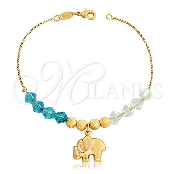 Gold Filled Bracelet — Charm Bracelet Elephant and Box Design with White — main product view — SKU 126419 | Oro Laminado brazalete — Charm Bracelet Elephant and Box diseño with blanco — SKU 126419
