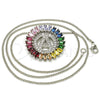 Rhodium Plated Pendant Necklace, Initials Design, with Multicolor Cubic Zirconia, Polished, Rhodium Finish, 04.210.0006.3.20